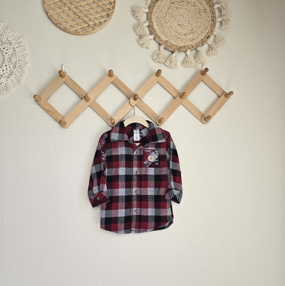 Carhartt Boy's Plaid Collared Button Down Long-Sleeve Shirt 24M NWT